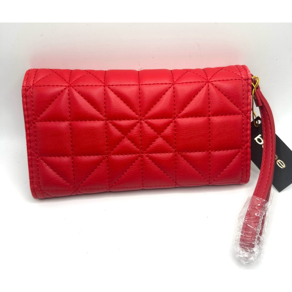 Bebe Red Quilted Wristlet Wallet gold hardware tri fold snap closure - Picture 3 of 9